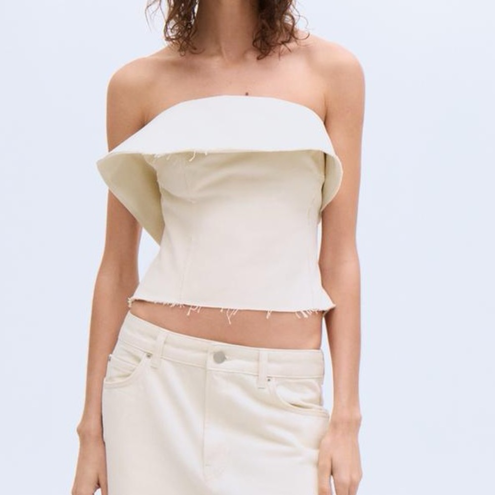 Zara ZW Strapless Ruffled Crop Top